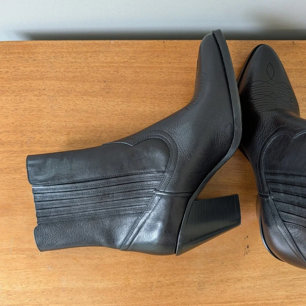 Polo Ralph Lauren Lowrey Black Leather Western Ankle Boots‎ Womens 11B Portugal
